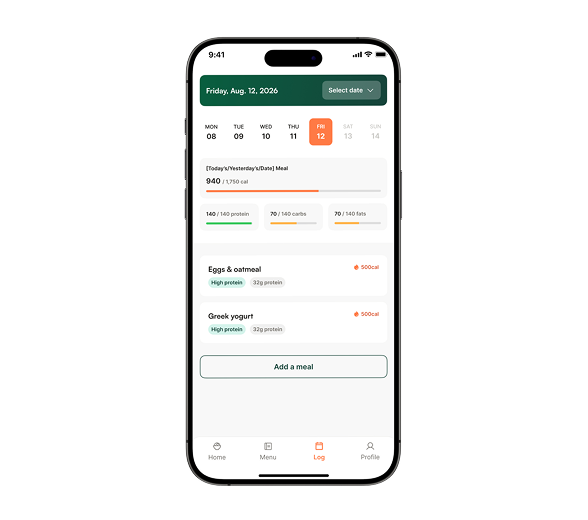 CampusBite meal logging screen